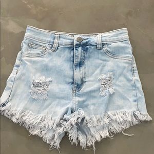 Gogo Star denim ripped cutoff shorts high-rise